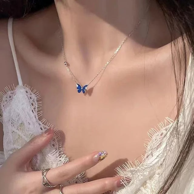 Butterfly Color Change Pendant Necklace With Stainless Steel Chain