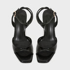 Elegant Black Patent Leather Ankle Strap High Heels, Sexy Square Toe Heeled Sandals for Womens Summer Parties & Office