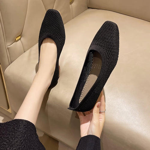 Breathable Mesh Fashion Flats for Women, Spring Summer Flat Shoes with Square Toe & Soft Sole