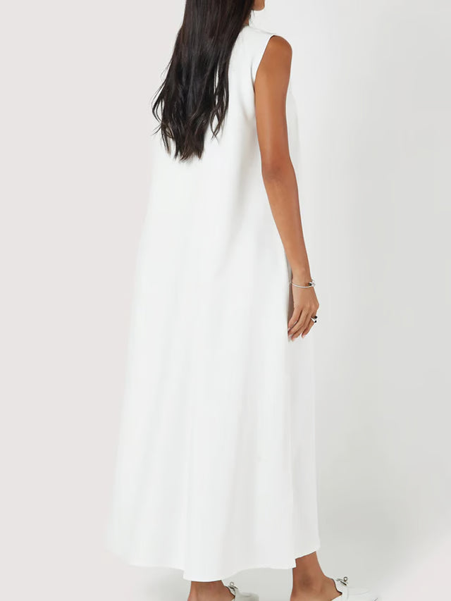Women Dress Casual Vest Loose Draped Straight Skirt Round Neck