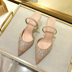 Womens Luxury Designer Rhinestone Mesh Heeled Sandals, Sexy Pointed Toe Slingbacks, Thin High Heels, and Elegant Dress