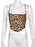 Leopard Pattern Backless Cross Lace Up Crop Tank Top For Women