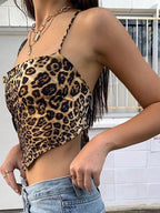 Leopard Pattern Backless Cross Lace Up Crop Tank Top For Women
