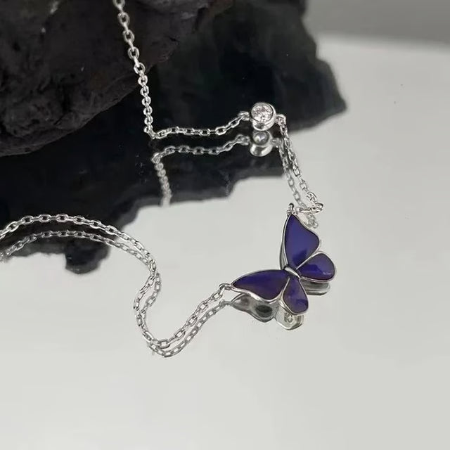 Butterfly Color Change Pendant Necklace With Stainless Steel Chain