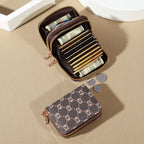Vintage Zippered Card Holder Wallet for Women, Secure Multi-Card Slots, Fashionable Faux Leather with Coin Purse