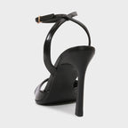 Elegant Black Patent Leather Ankle Strap High Heels, Sexy Square Toe Heeled Sandals for Womens Summer Parties & Office