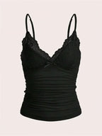 Contrast Lace Bow Front Crop Cami Top for Women