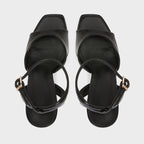 Elegant Black Patent Leather Ankle Strap High Heels, Sexy Square Toe Heeled Sandals for Womens Summer Parties & Office
