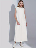Women Dress Casual Vest Loose Draped Straight Skirt Round Neck