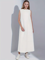 Women Dress Casual Vest Loose Draped Straight Skirt Round Neck