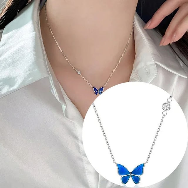 Butterfly Color Change Pendant Necklace With Stainless Steel Chain