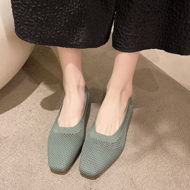 Breathable Mesh Fashion Flats for Women, Spring Summer Flat Shoes with Square Toe & Soft Sole