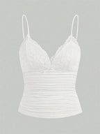 Contrast Lace Bow Front Crop Cami Top for Women