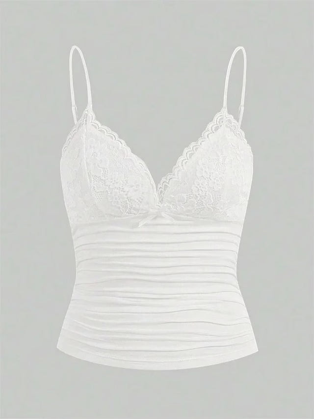 Contrast Lace Bow Front Crop Cami Top for Women