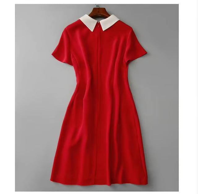 Elegant Red A Line Dress Doll Collar Slim Fit Women Dress Soft Vintage Style Red Dress