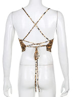 Leopard Pattern Backless Cross Lace Up Crop Tank Top For Women