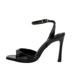 Elegant Black Patent Leather Ankle Strap High Heels, Sexy Square Toe Heeled Sandals for Womens Summer Parties & Office