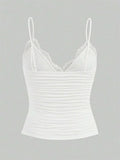 Contrast Lace Bow Front Crop Cami Top for Women
