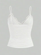 Contrast Lace Bow Front Crop Cami Top for Women