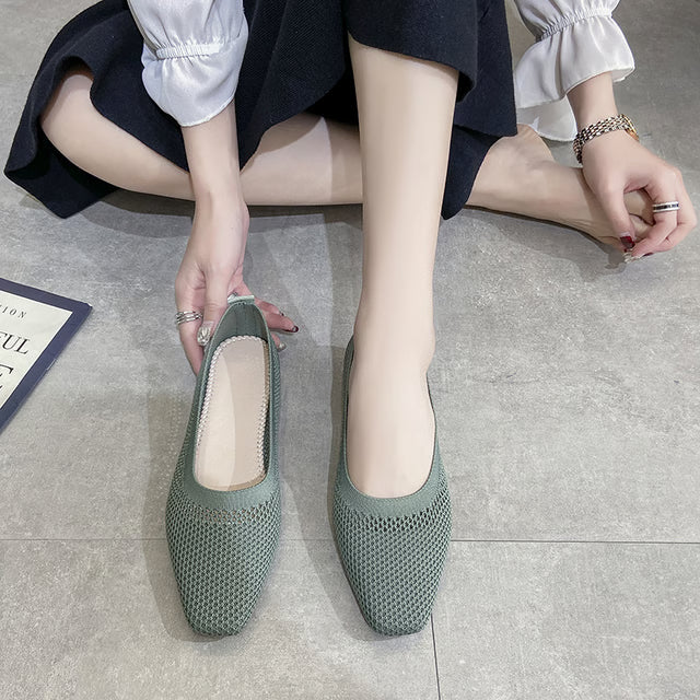 Breathable Mesh Fashion Flats for Women, Spring Summer Flat Shoes with Square Toe & Soft Sole